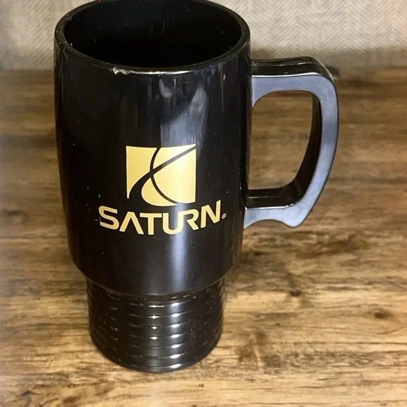 SATURN Automotive Coffee Tea Cup mug with handle double side printed blk/gold - Picture 5 of 9